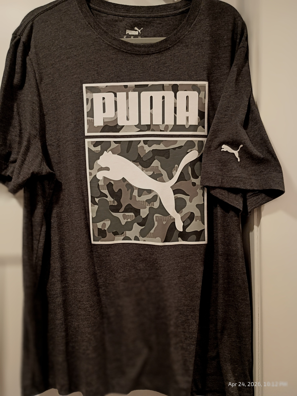 Puma Charcoal Gray Short-Sleeve Tee with White Camo Logo